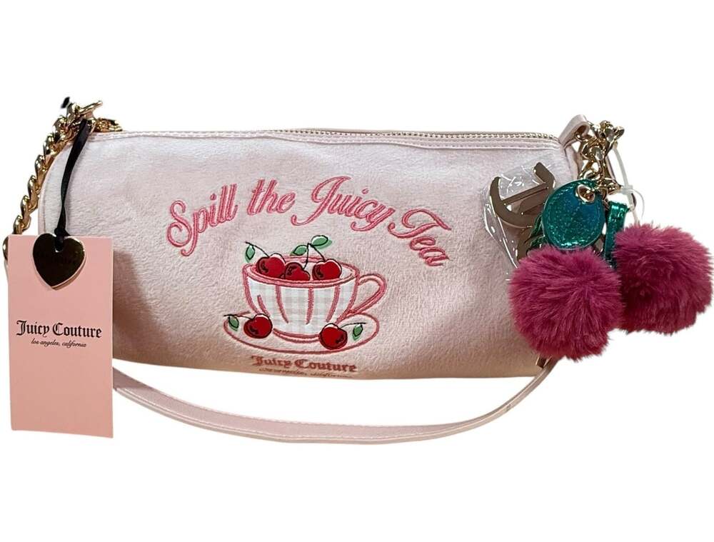 NWT Juicy Couture Spill The Juicy Tea Sweet Tea Pink Clay Shoulder Barrel Bag